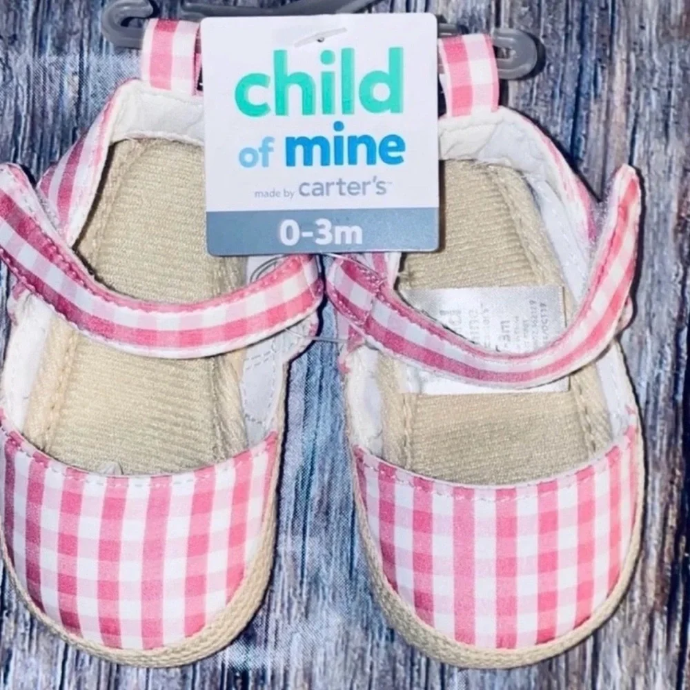 💞 New Infant & Baby Girl Size 0-3 Month Pink Gingham Crib Shoes